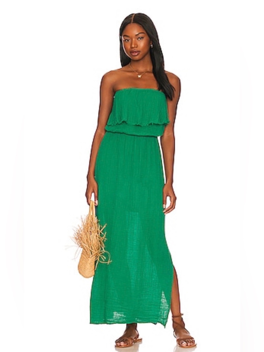 Michael Stars Strapless Emerald Ruffle Maxi Dress XS